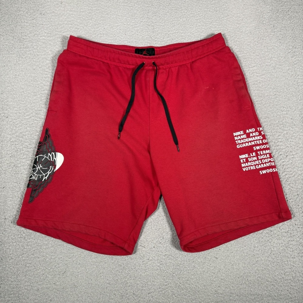Jordan Shorts Mens XL Red Jumpan Wings Fleece Elastic Waist Drawstring Logo